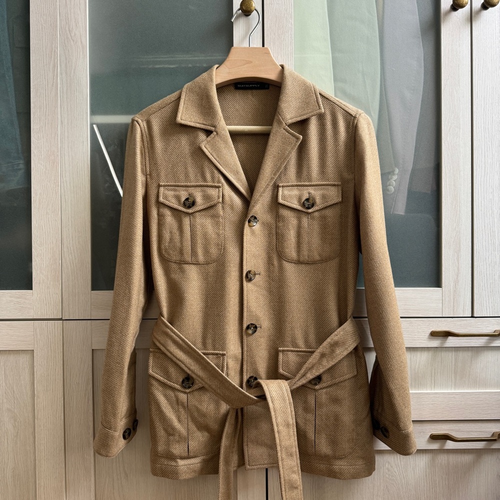Suitsupply Tan Safari Jacket with Belted Waist